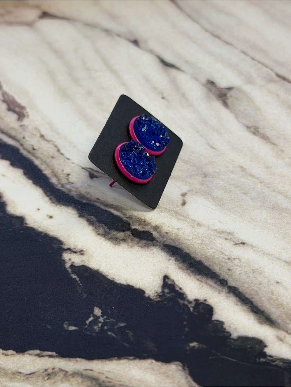 JSCatalog Pink Frame Blue Druzy Stud Earrings